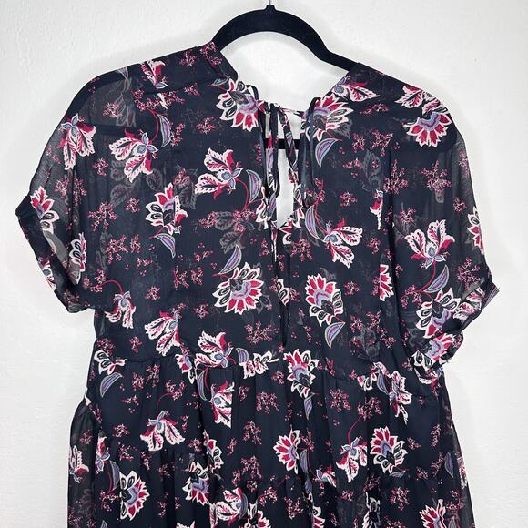 Patrons of Peace Adele Tie Back Paisley Floral Short Sleeve Babydoll Mini Dress - Picture 9 of 14